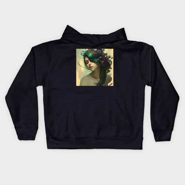 Beaux Animes Art Anime Girl with Green hair dedicated to nature Design Kids Hoodie by Beauxanimes